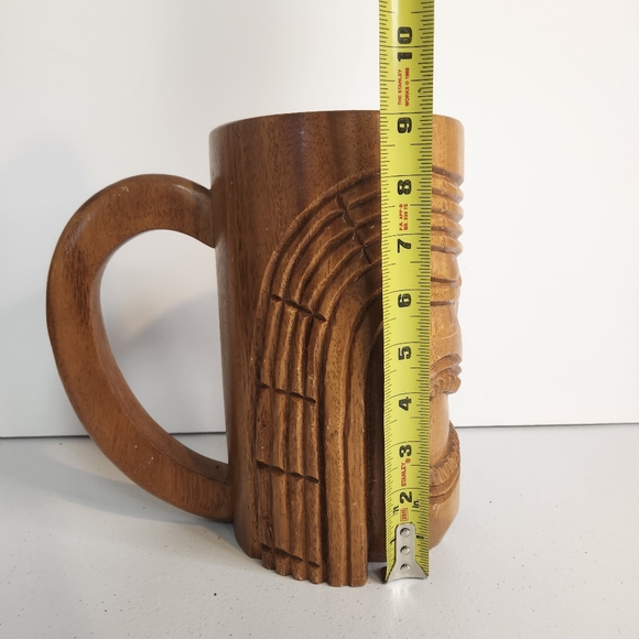 Vintage Huge Carved Wooden Tiki Mug Large Handle Monkey Pod Wood Barware Stein - Picture 9 of 11